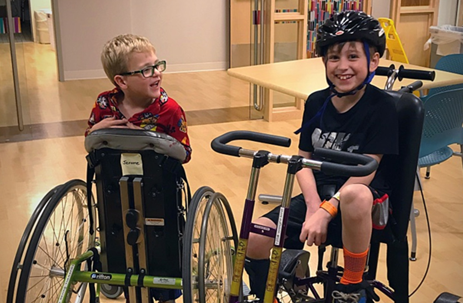 Trevor with a good friend in Gillette's inpatient rehab unit