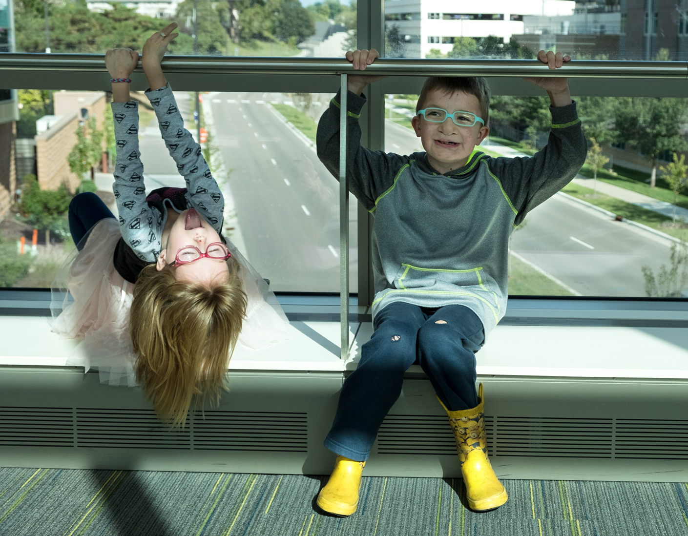 Elliot and Amelia in the skyway at Gillette