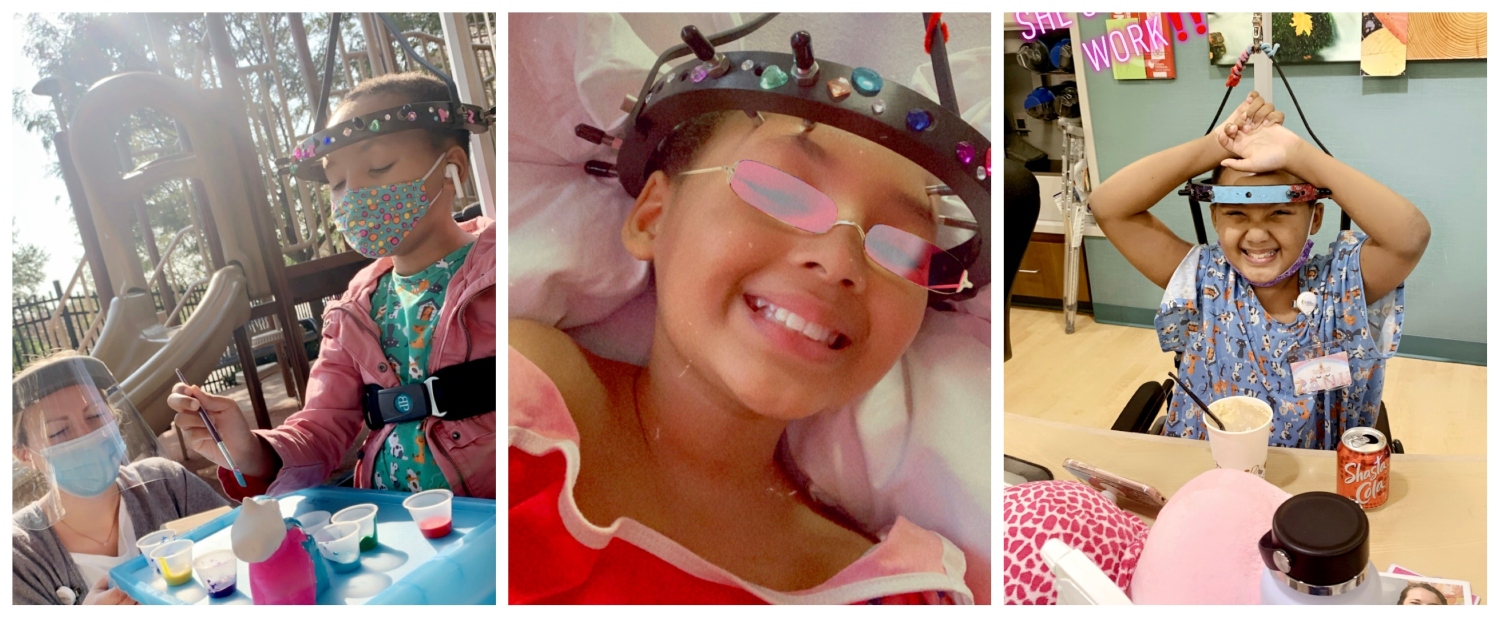A collage of photos of Za'Nii beginning treatment at Gillette