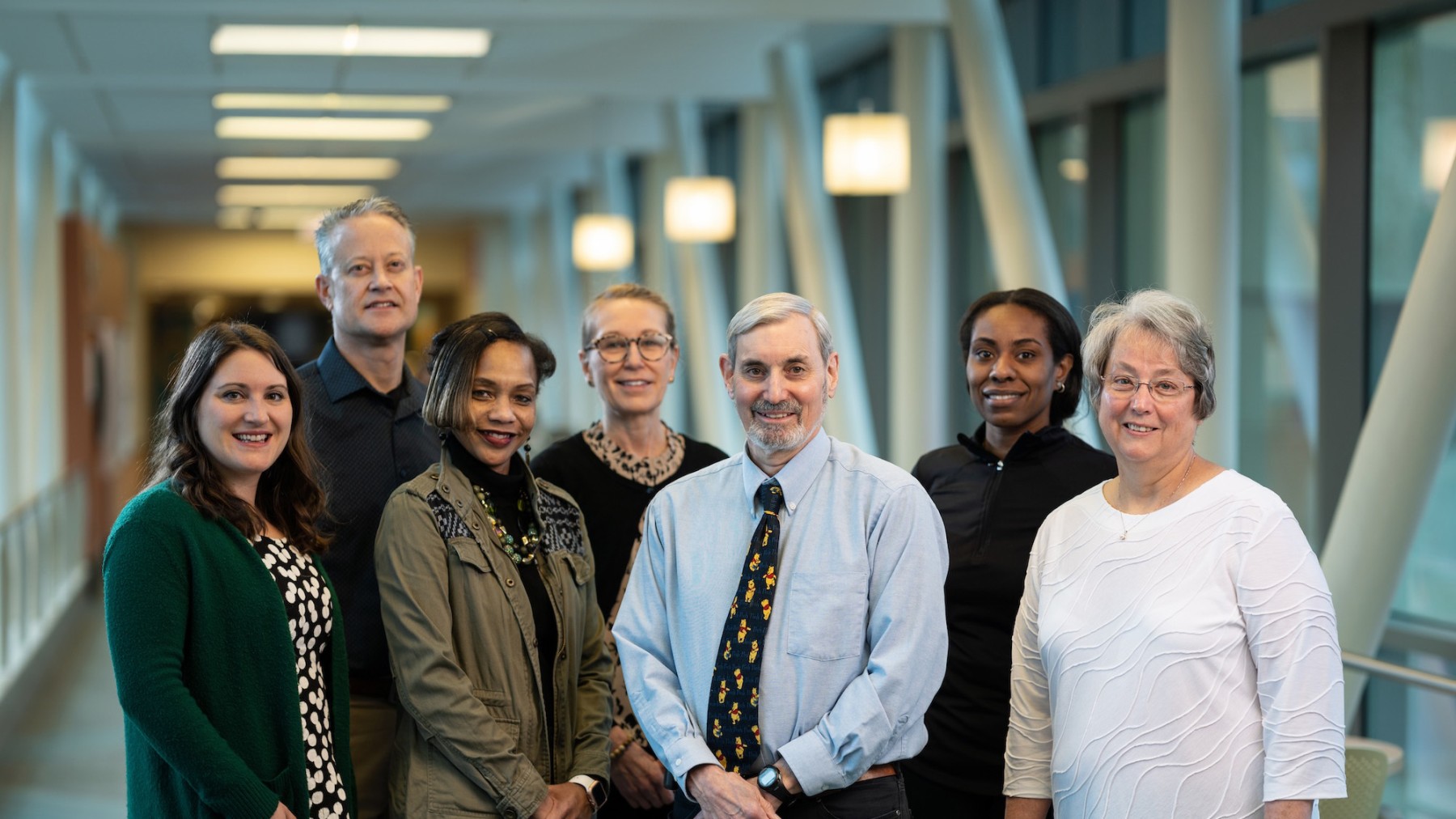 Gillette Children's endocrinology team stand together in the Saint Paul campus skyway.