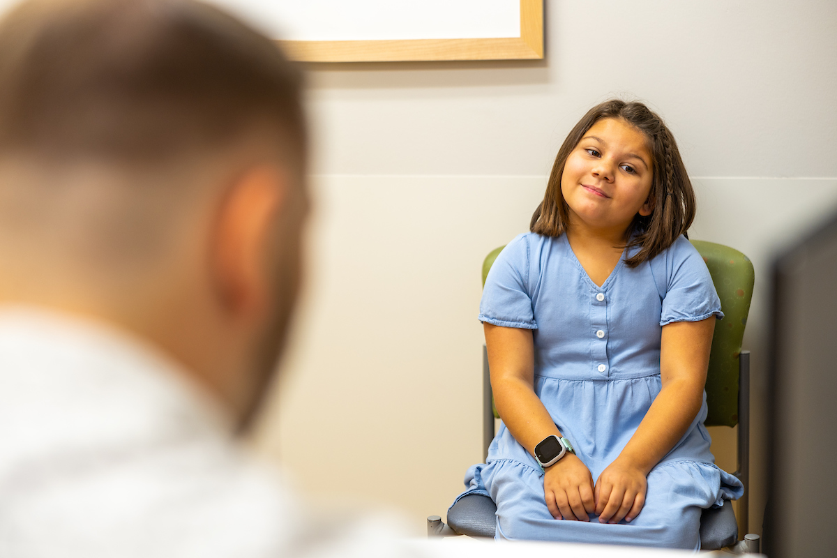 Gillette Children Legg-Calvé-Perthes patient Leah Bixler during an exam.