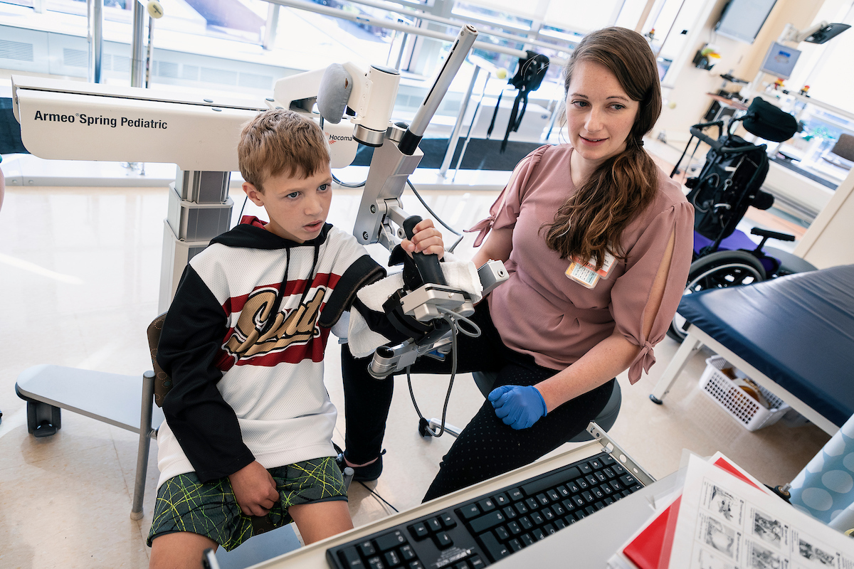 Luke Olson during therapy at Gillette Children's