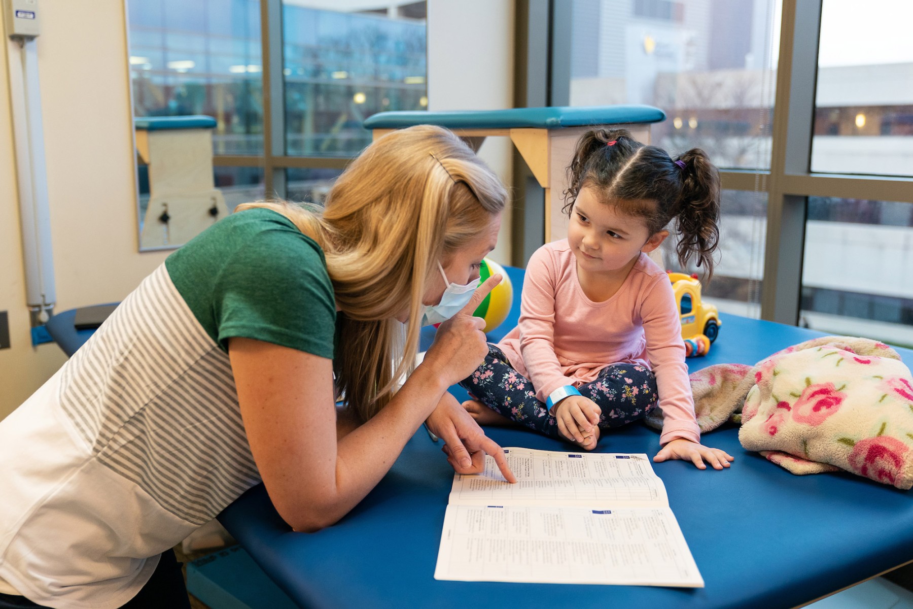 Gillette Children's SMA patient Xavier Rose Menke at an appointment.