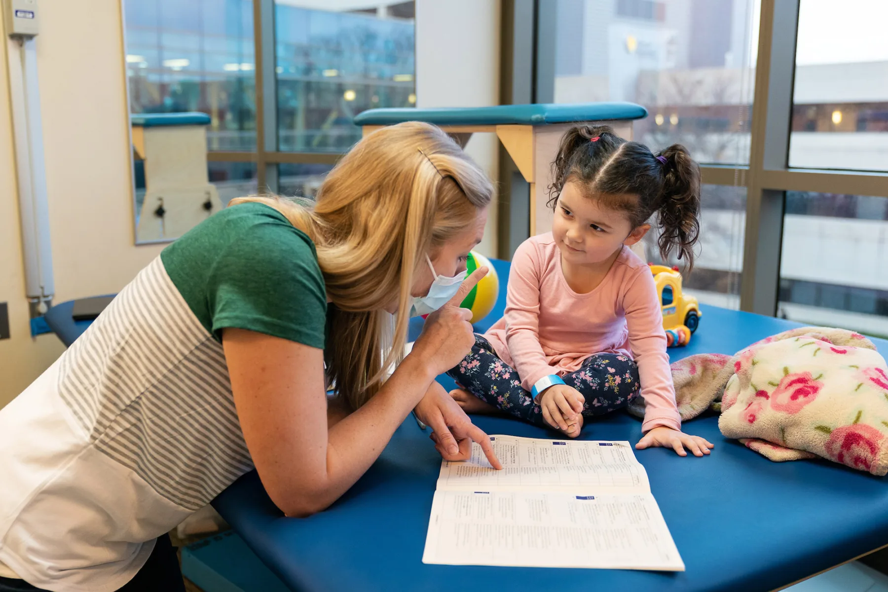 Gillette Children's SMA patient Xavier Rose Menke at an appointment.