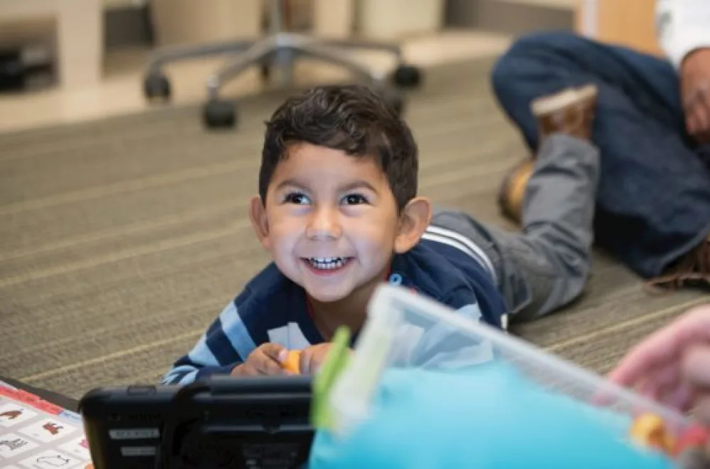 Mateo smiling at Gillette Children's.