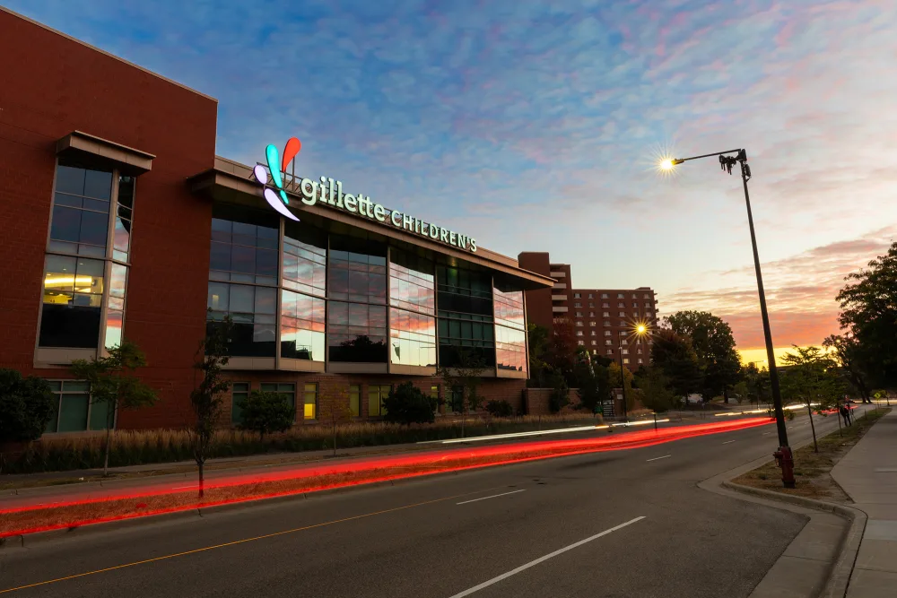 Gillette's Saint Paul campus reflecting light as the sun rises.