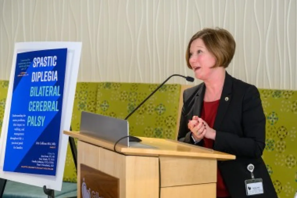 Barbara Joers, introduced Gillette Children's Healthcare Press as a new resource at Gillette Children's.
