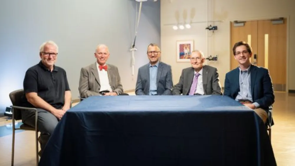 Seated in the Gait Lab from left to right are Mike Schwartz, PhD, Steven Koop, MD (retired),Tom Novacheck, MD, James R. Gage, MD (retired), Andrew Georgiadis, MD.