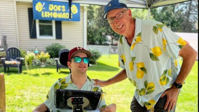 Joe and Bill at Joe's lemonade stand.