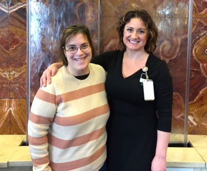 Samantha, who has cerebral palsy, is pictured with her favorite nurse, Jessie Brunotte RN. 