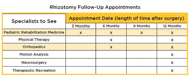 Selective Dorsal Rhizotomy SDR Surgery Follow Up Appointment Schedule